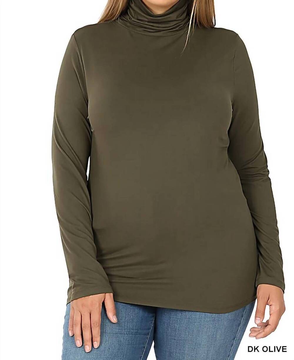 NEW ZENANA women's brushed microfiber mock neck top in dark olive